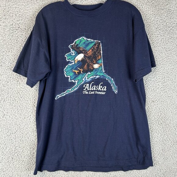 Vintage 90s Alaska The Last Frontier Eagle Nature T Shirt Size Large - Picture 1 of 5